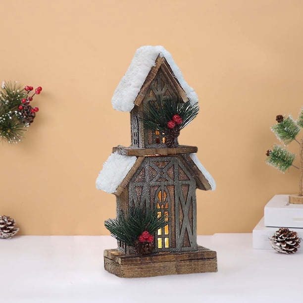 Estatuilla de casa de nieve navideña, casas de pueblo de vacaciones, decoración de jardín, casa de madera navideña para cafetería, baño, sala de estar estilo B BLESIY Casa de Navidad