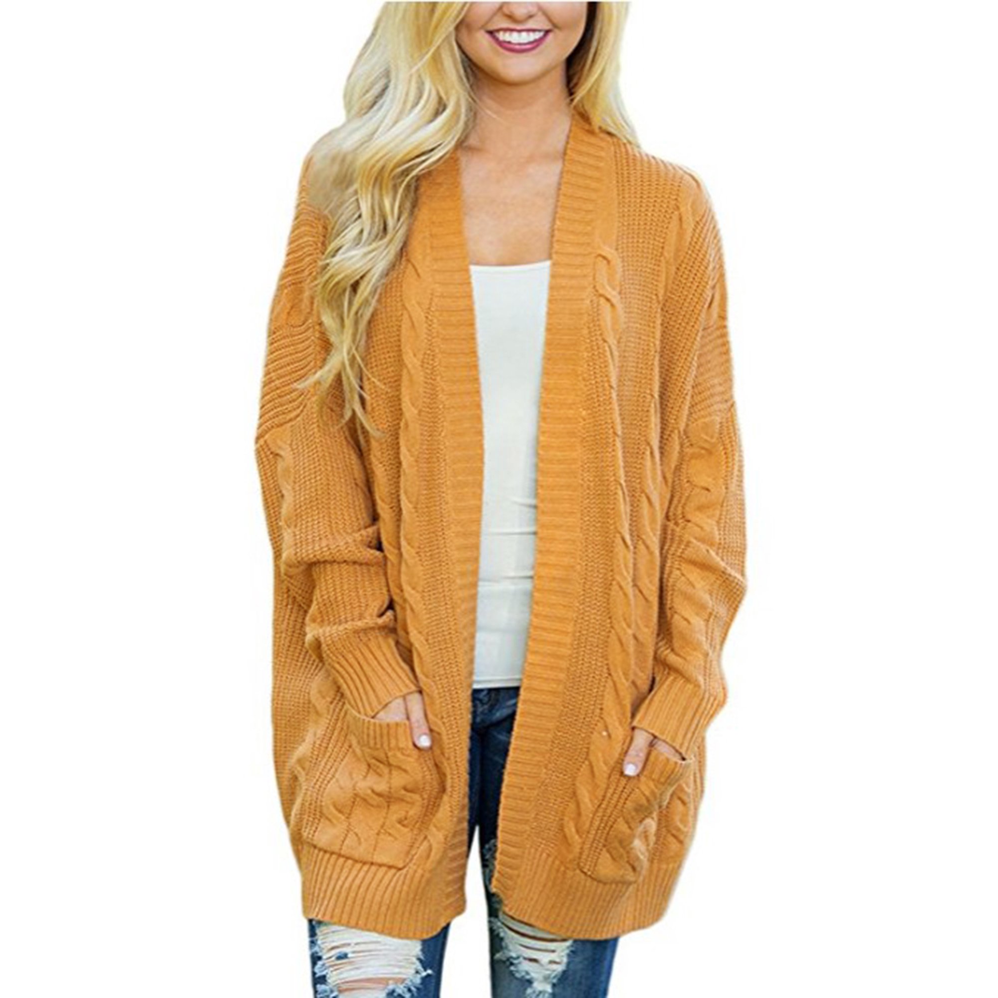 Cardigan Femme JFAN En Tricot Léger - Manches Longues Et Poches - Col V - Pour Automne Et Hiver - Plusieurs Coloris