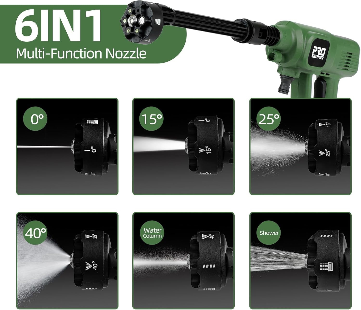 Cordless Pressure Washer 1500PSI, Portable Handheld Water Gun with 2PCS 3.0Ah Batteries and Charger, 6-in-1 Nozzle for Car, Home, Floor