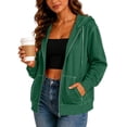 thumbnail image 2 of hoksml Women Full Zip Contrast Stitch Hooded Jacket Long Sleeve Hoodie with Kangaroo Pocket for Daily Casual Outdoor, 2 of 8