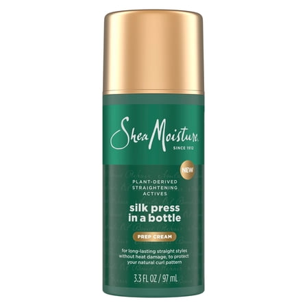 SheaMoisture Silk Press Prep Cream  with Plant-Derived Straightening Actives, Alma Oil & Hydroplex Technolog Provides Heat Protection While Helping to Preserve Natural Curl Pattern,3.3fl oz