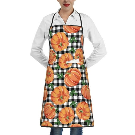

Gaeub Autumn Pumpkins Gingham Kitchen Cooking Aprons Adjustable Bib Apron Waterdrop and Oil Resistant Kitchen Chef Apron for Women Men