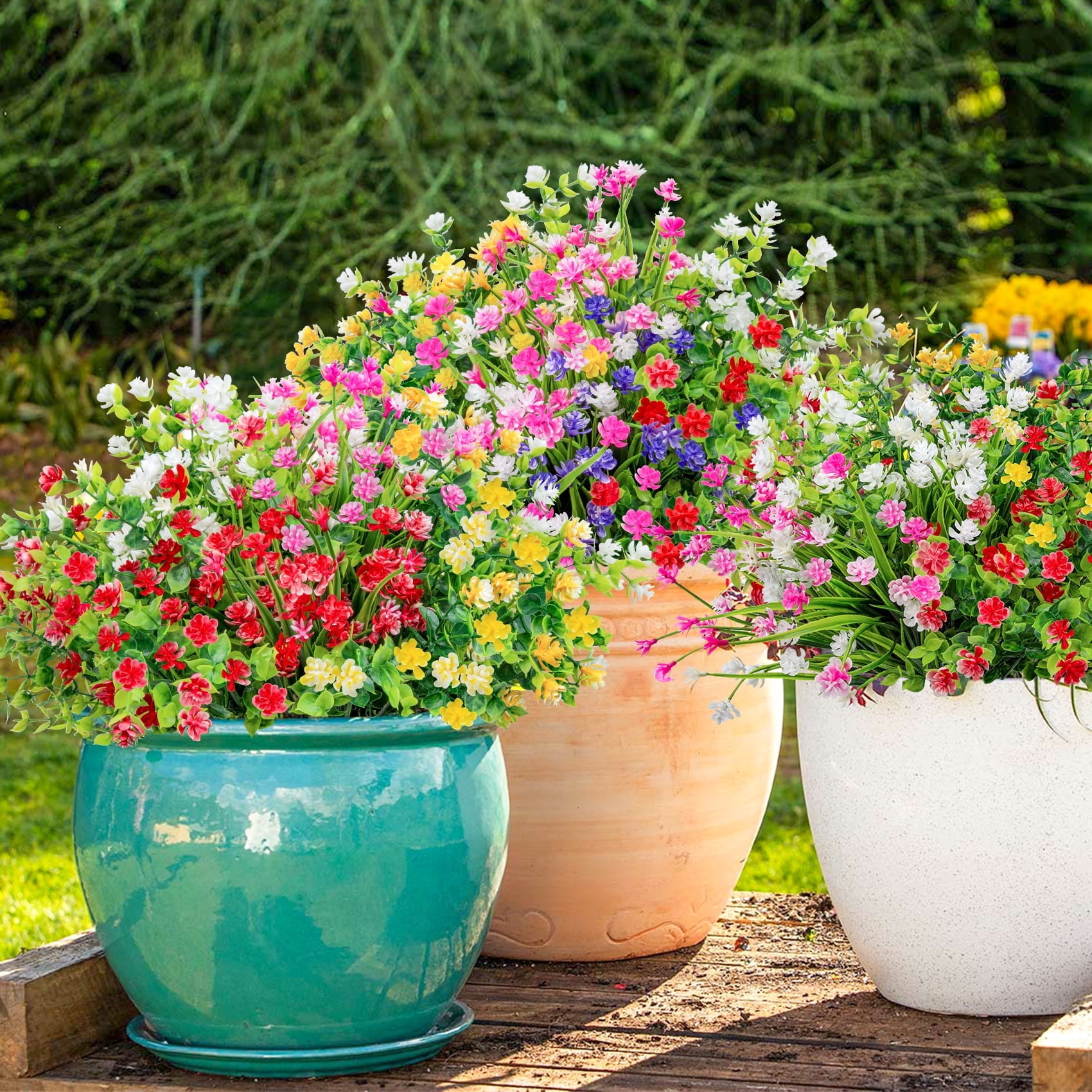 Scidweet 24 Bundles Artificial Flowers Outdoor, Faux Fake Plastic Floral Plants Spring Summer Decoration for Outside Home Patio Garden Decor, Multicolor
