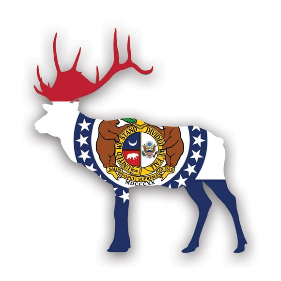 Missouri Deer Shaped Flag Sticker Decal - Self Adhesive Vinyl - Weatherproof - Made in USA - mo stag hunter hunting archery antlers outdoors explore
