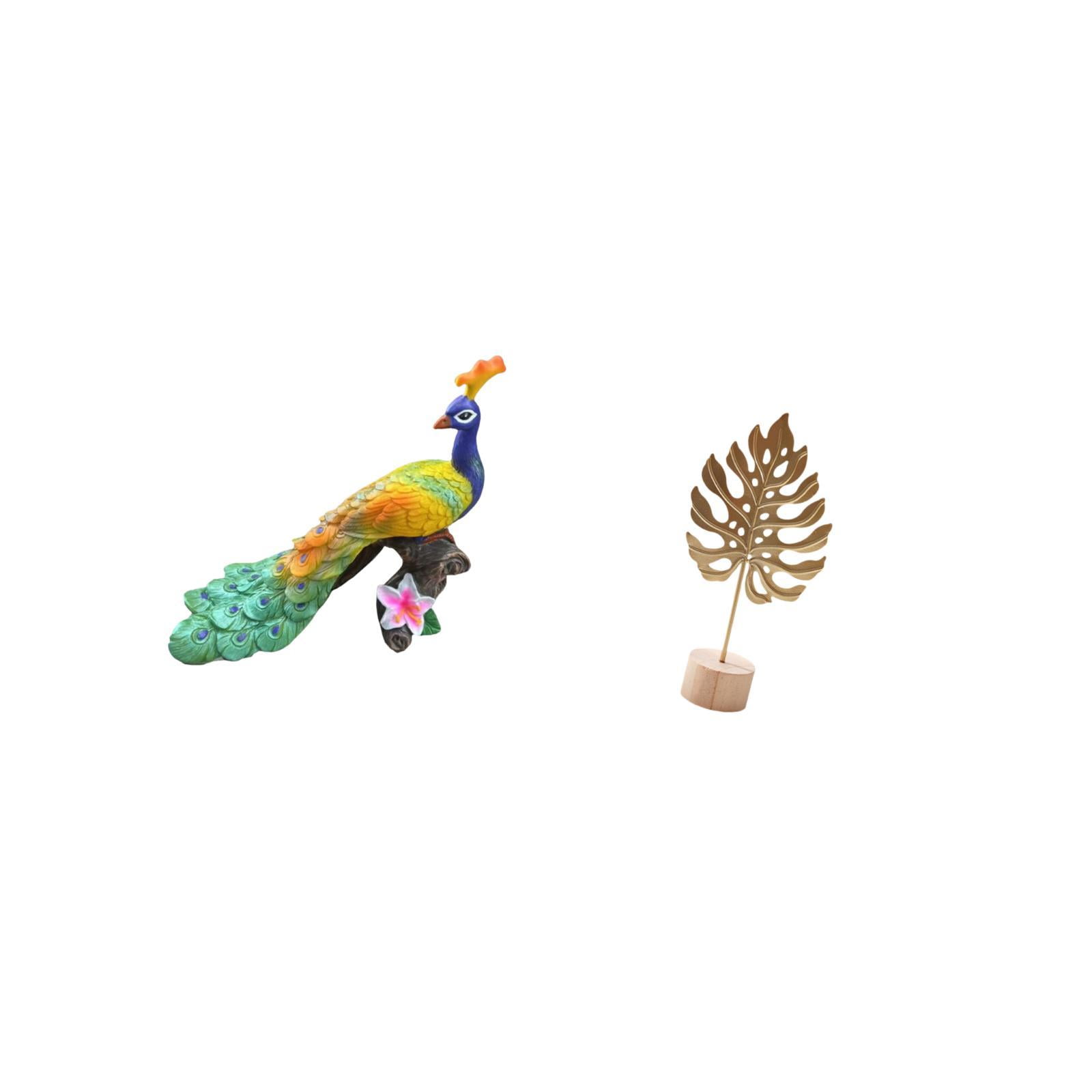 Peacock Statue Leaf Figurine Sculpture Iron Wood Material for Living Room Bedroom Garden Decoration