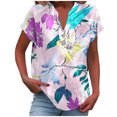 thumbnail image 2 of GaThRRgYP Plus Size Tops for Women Dressy,Women Casual Printed Short Sleeve Button Home V-Neck T-shirt Blouses Purple S, 2 of 5