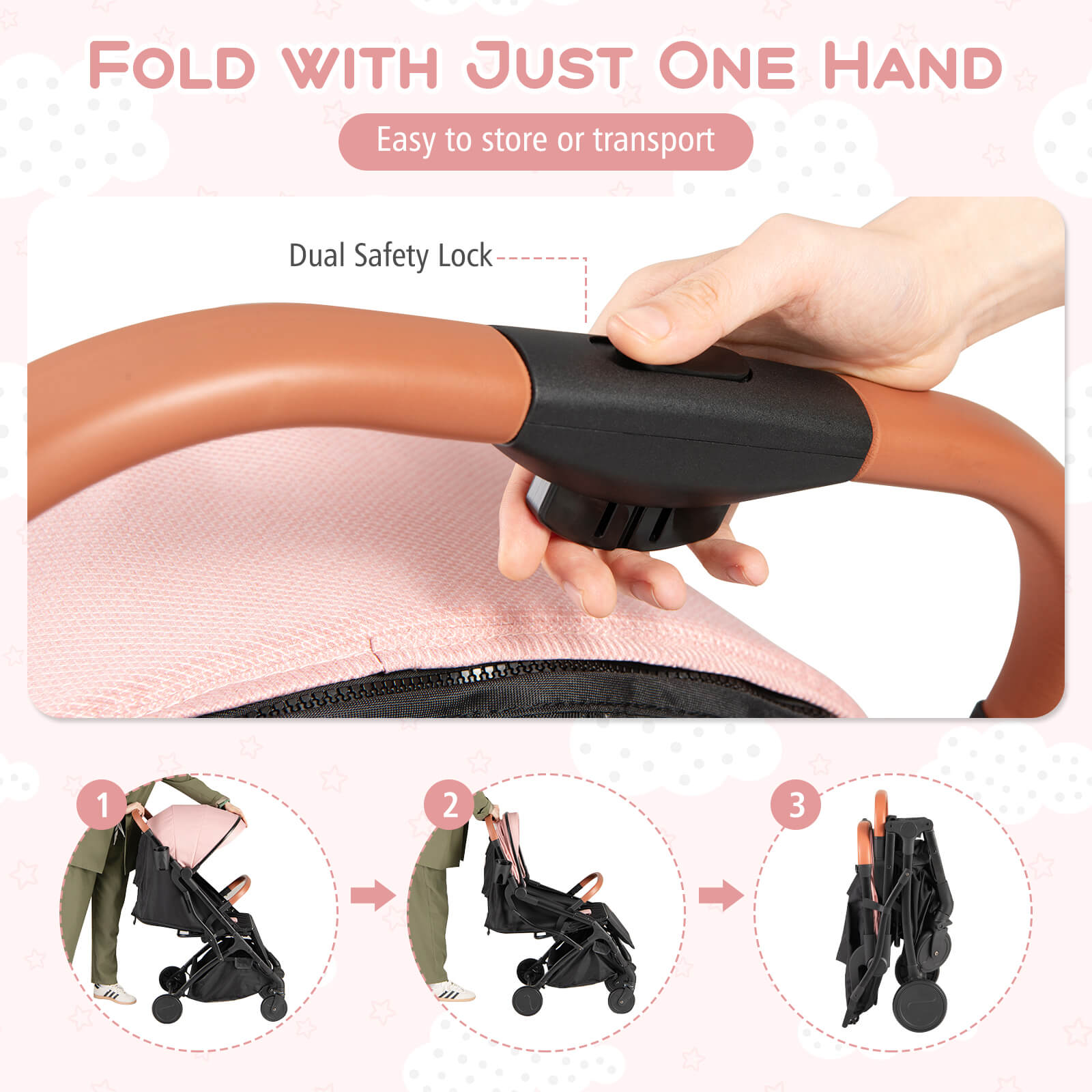 Costway Lightweight Baby Stroller with One-Hand Fold and Extendable Canopy, Pink photo 8