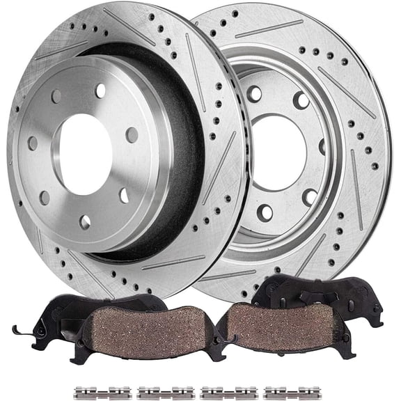 Detroit Axle - 13.70" inch Rear Drilled and Slotted Disc Brakes Rotors Ceramic Brake Pads for 2012-2014 Ford F-150