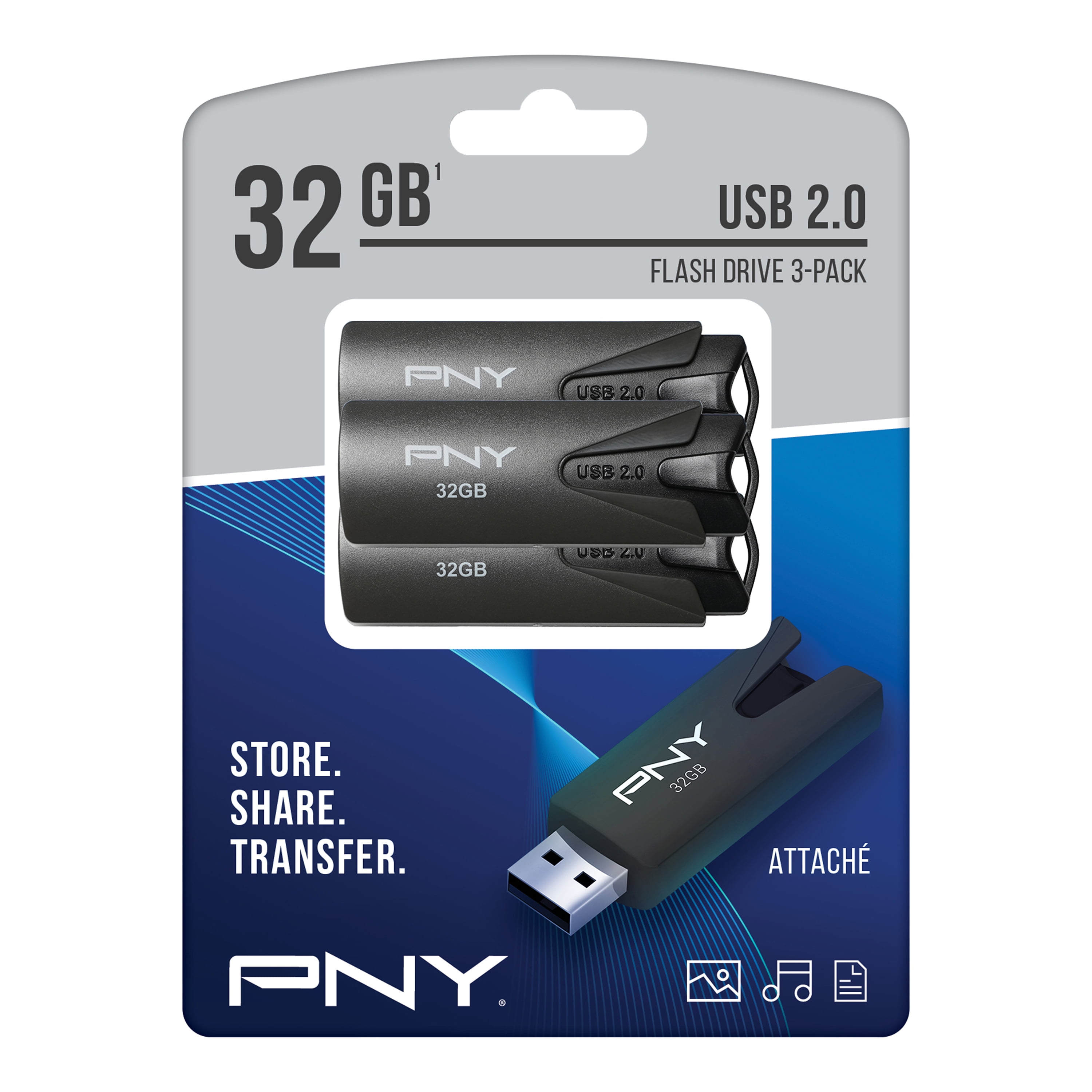 PNY 32GB Attache USB 2.0 Flash Drive 3 Pack