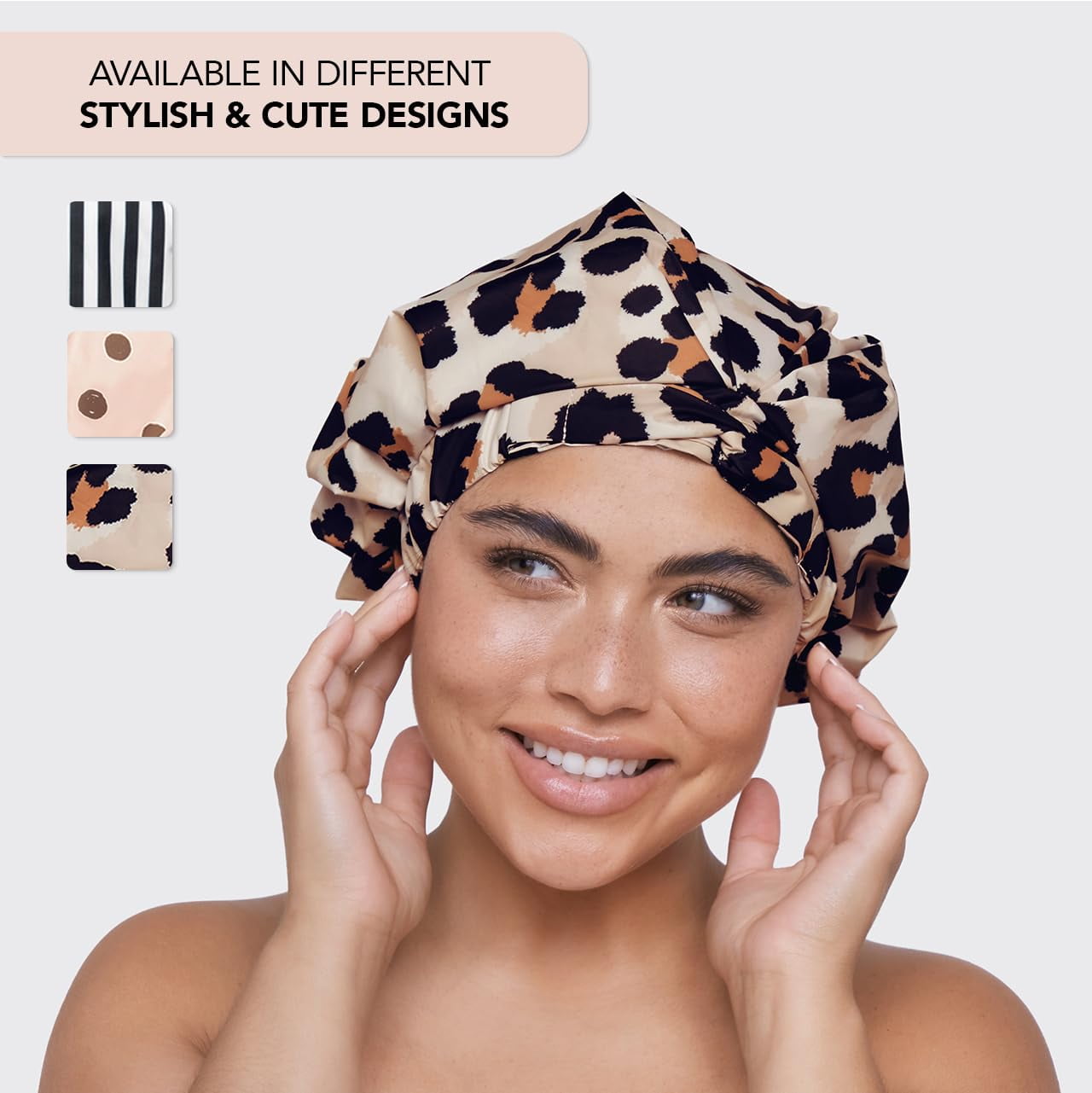 Kitsch Luxury Waterproof, Reusable Plastic Shower Cap, One Size, Leopard