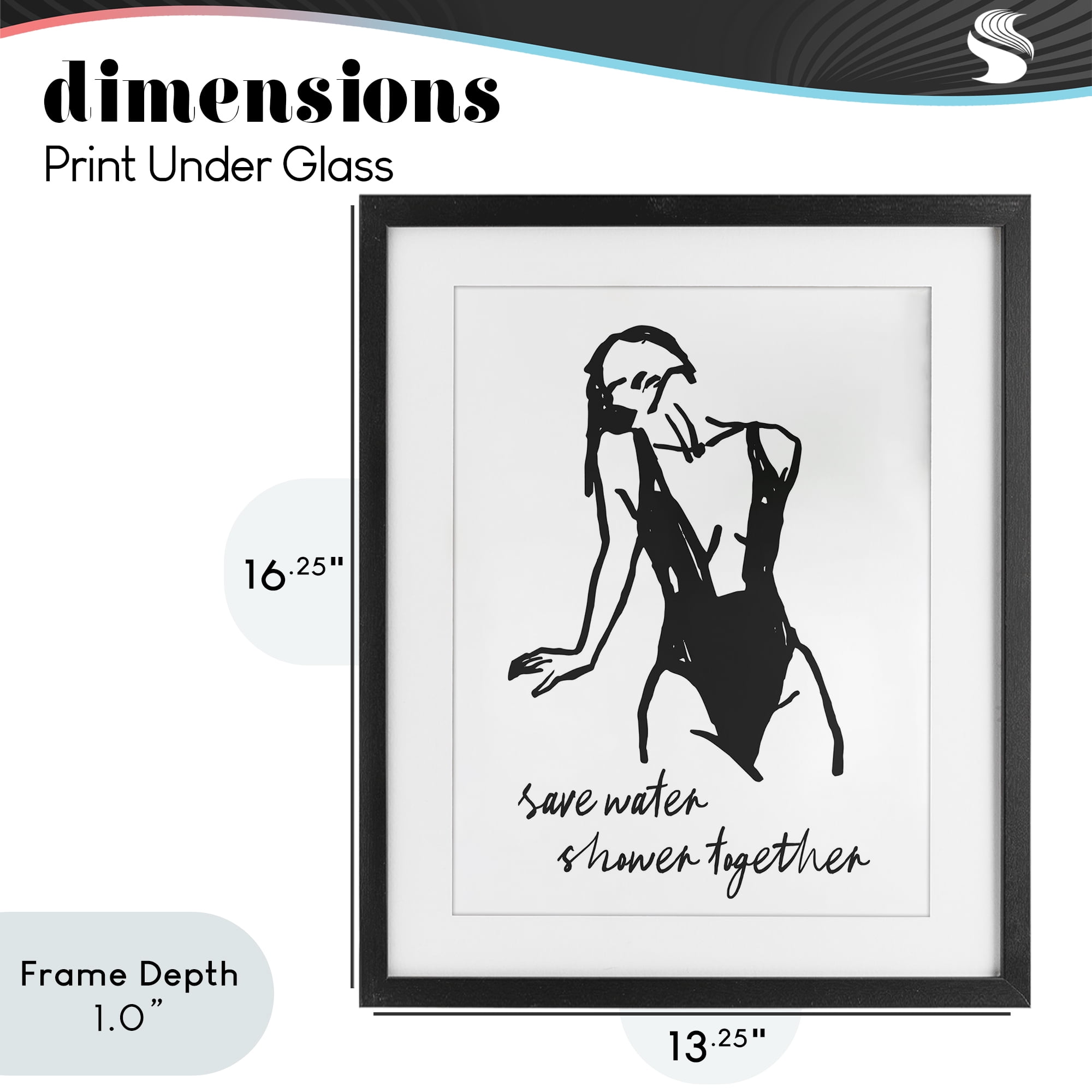 Stupell Industries Save Water Shower Together Black Framed Print Under Glass, design by Lettered and Lined