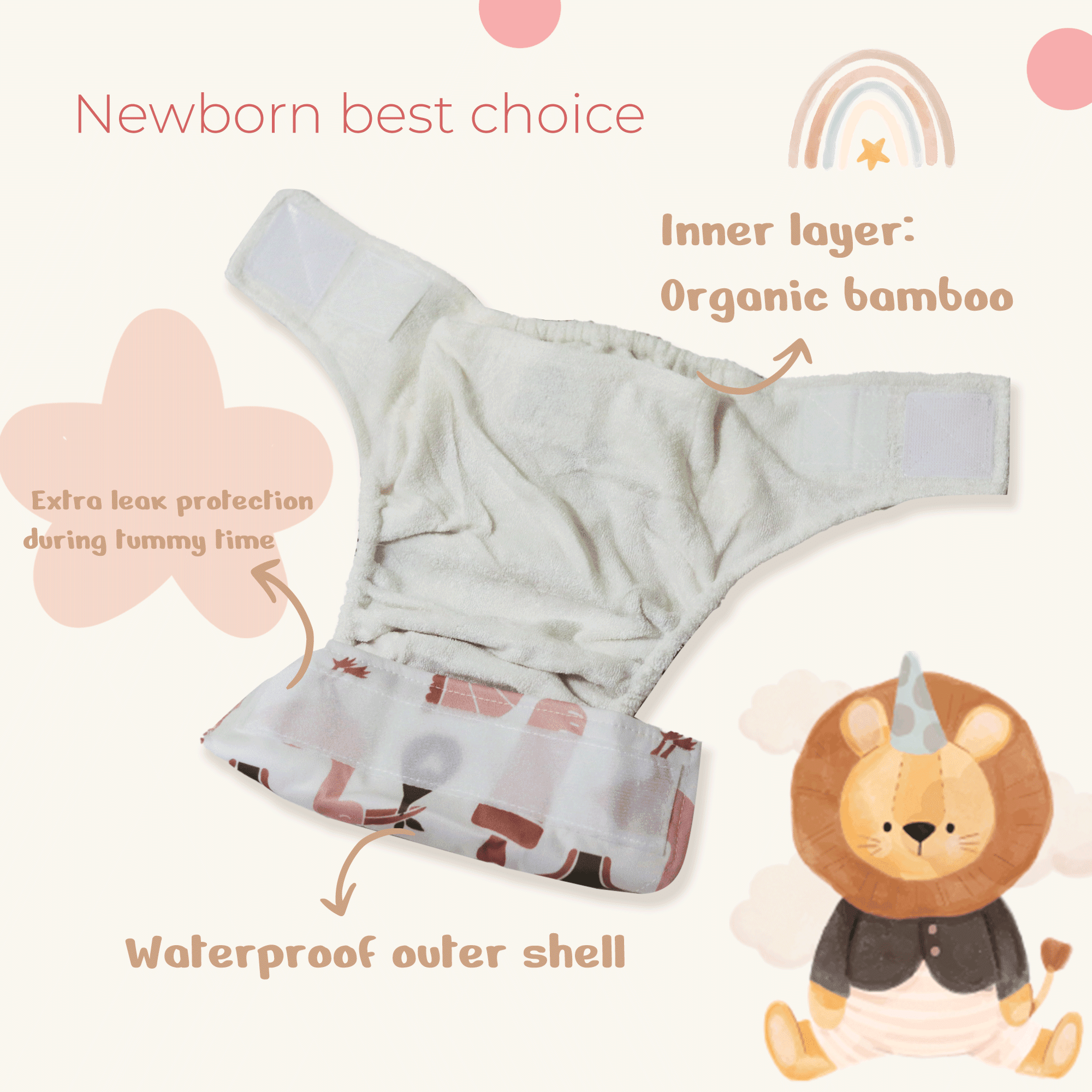 Kawaii Baby Bamboo Cloth Nappies & Diapers  6 Pack with 12 Inserts Newborn, 6-22 lbs | Daily & Overnight Use