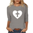 thumbnail image 3 of TaTaai Spring Top for Women Easter Cross Print 3/4 Sleeve Round Neck Casual Loose Fit T Shirt Fashion Blouse Soft Lightweight for Summer Daily Outing Gift, 3 of 6