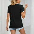 thumbnail image 2 of tklpehg Summer Tops Short Sleeve Shirts for Women Solid Color Tops Graphic Tees Loose Fit V- Neck Crochet Lace Trim Leisure Comfy Lightweight Shirts Black S, 2 of 8