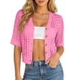 thumbnail image 3 of Sewkxo Short Sleeve Summer Cardigan Sweaters for Women 2026 Lightweight Shrug Crochet Beach Cover Ups,Hot Pink XL, 3 of 8