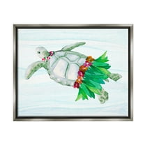 Stupell Hula Turtle Funny Tortoise Landscape Painting Gray Floater Framed Art Print Wall Art