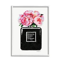 Stupell Industries Glam Perfume Bottle Flower Black Peony Pink Graphic Art White Framed Art Print Wall Art, 11x14, by Amanda Greenwood