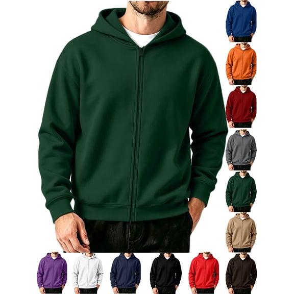 Chiccall Mens Zip-up Hoodies Long Sleeve Loose Fit Sweatshirts Casual Athletic Solid Jacket for Men