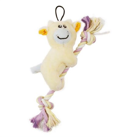 UPC: 0810051333572 | Pet Life DT68YL Broom-Lick Plush & Jute Rope Squeaking Newborn Cat & Dog Toy  Yellow