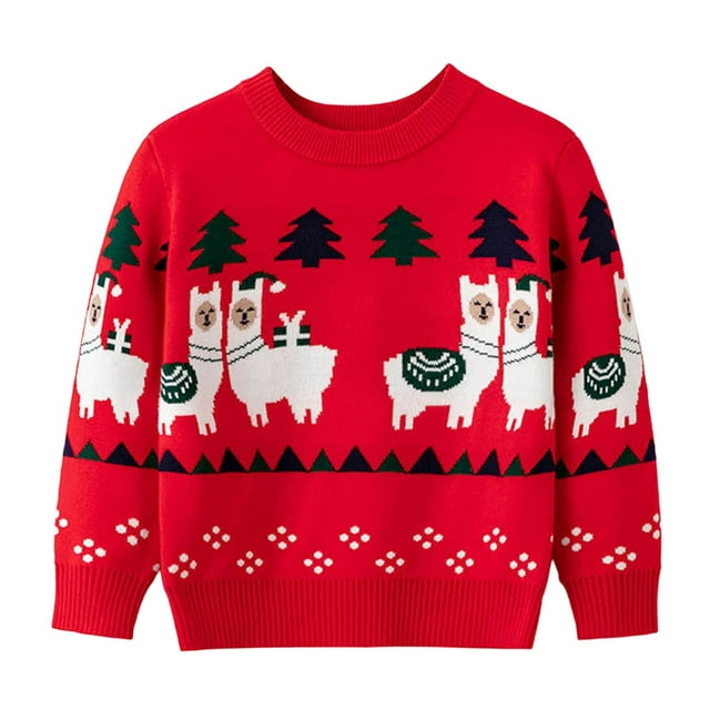 PMVFHDE Chandail d'Hiver pour Filles, Tricoté avec Rennes, Doux et Confortable, pour Tout-Petits et Enfants, Rouge, 1-2 Ans