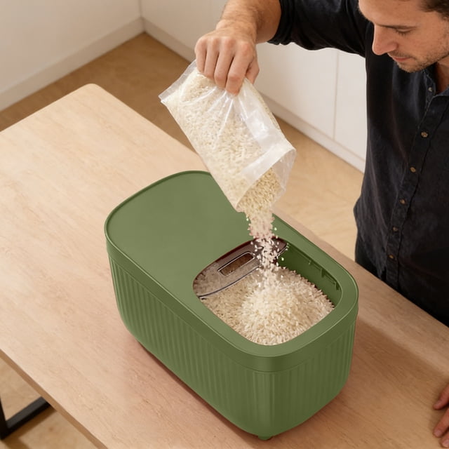 Rice Container Cereal Dispenser Feeder Container Dry Food Container Sealed Rice Suitable For Storing Cat Food Food Cereal White