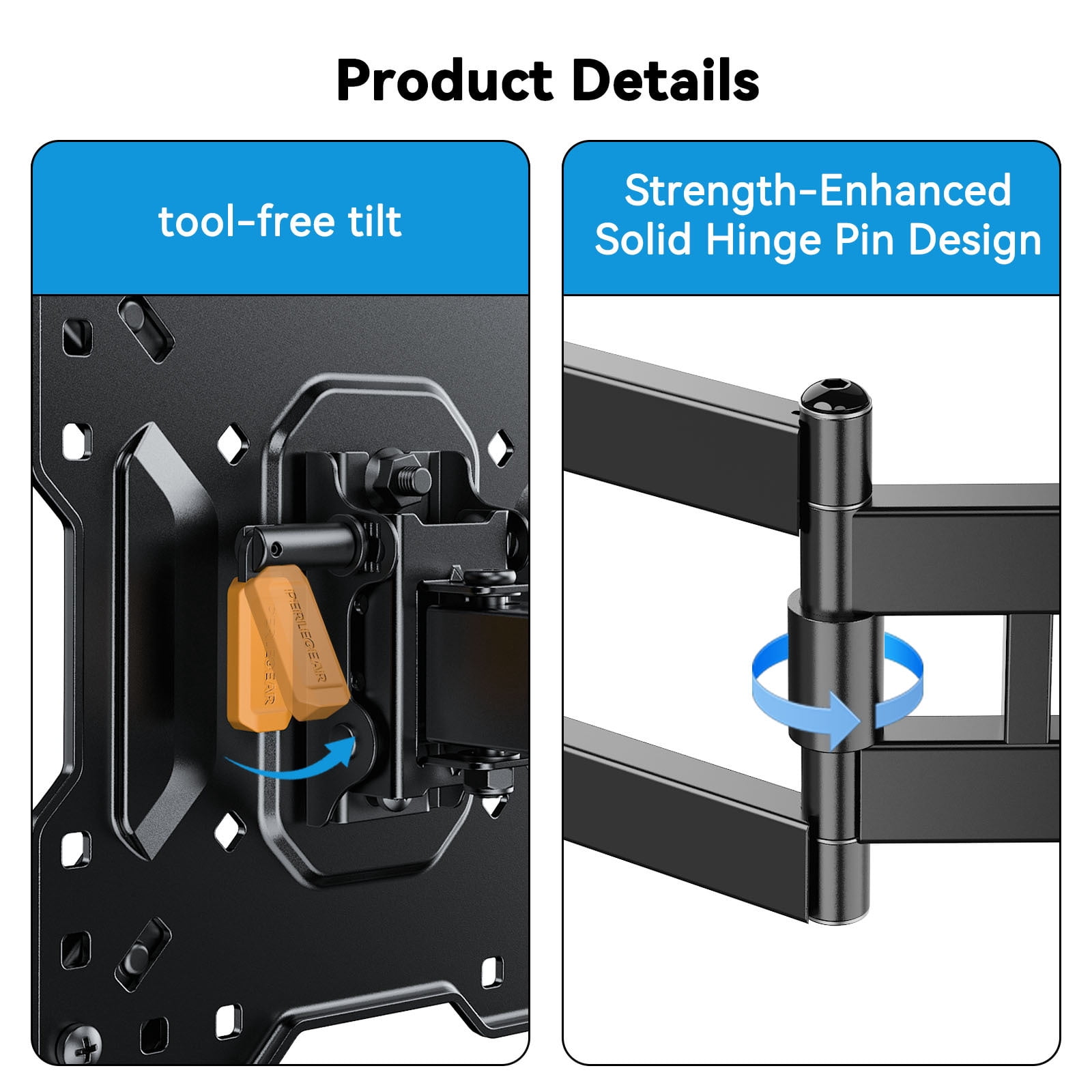 MountFTV Full Motion Long Arm TV Mount for 26-65" TVs, 37.4" Long Extension, Up to 110 lbs, Max 400 x 400mm, Corner TV Wall Mount Bracket with Tilt, Swivel, Single Wood Studs