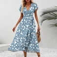 thumbnail image 2 of Jamsmile Womens Boho Maxi Dress Bohemian Style Summer Floral Print Short Sleeve High Waist Dresses Elegant Beach Long Dresses, 2 of 7