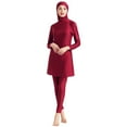 thumbnail image 3 of IBTOM CASTLE Women Muslim Burkini Swimsuits Modest Swimwear Islamic Long Sleeve Full Cover Hijab Swim Top Pants Plain ​Bathing Suit L Red, 3 of 6