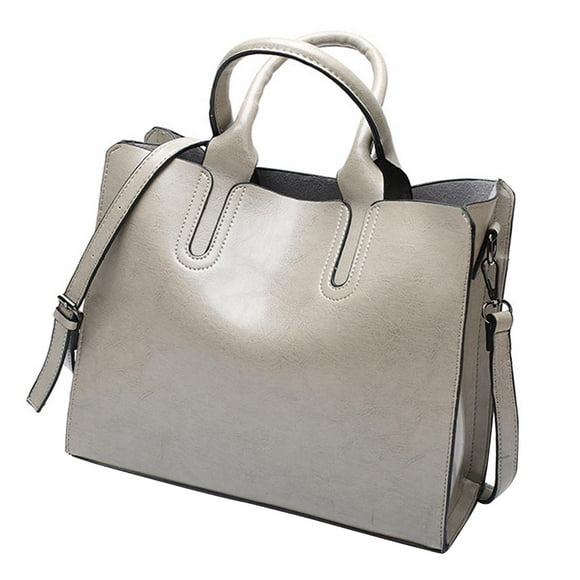 Elegant Womens Leather Handbag Zipper Closure Big Capacity Purse Bag Satchel Gray
