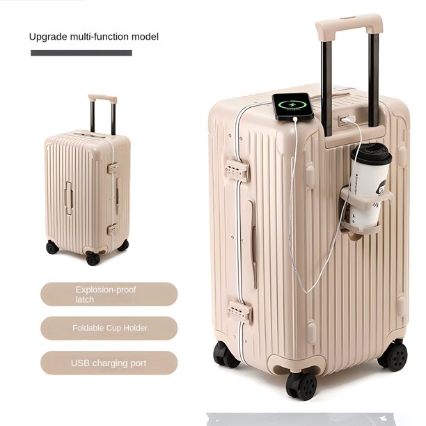 Maletas de viaje multifuncional con marco de aluminio, maleta equipaje femenino de gran capacidad de 30 pulgadas con portavasos USB, cubierta de carrito con contraseña TSA para hombre, maleta de viaje