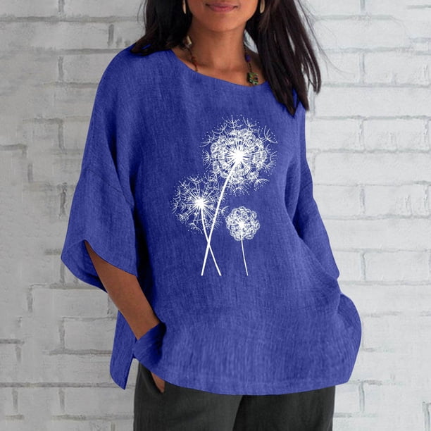 Fiudx Liquidación de Ofertas Flash Camiseta Informal de Manga Corta con Cuello Redondo y Estampado para Mujer a La Moda
