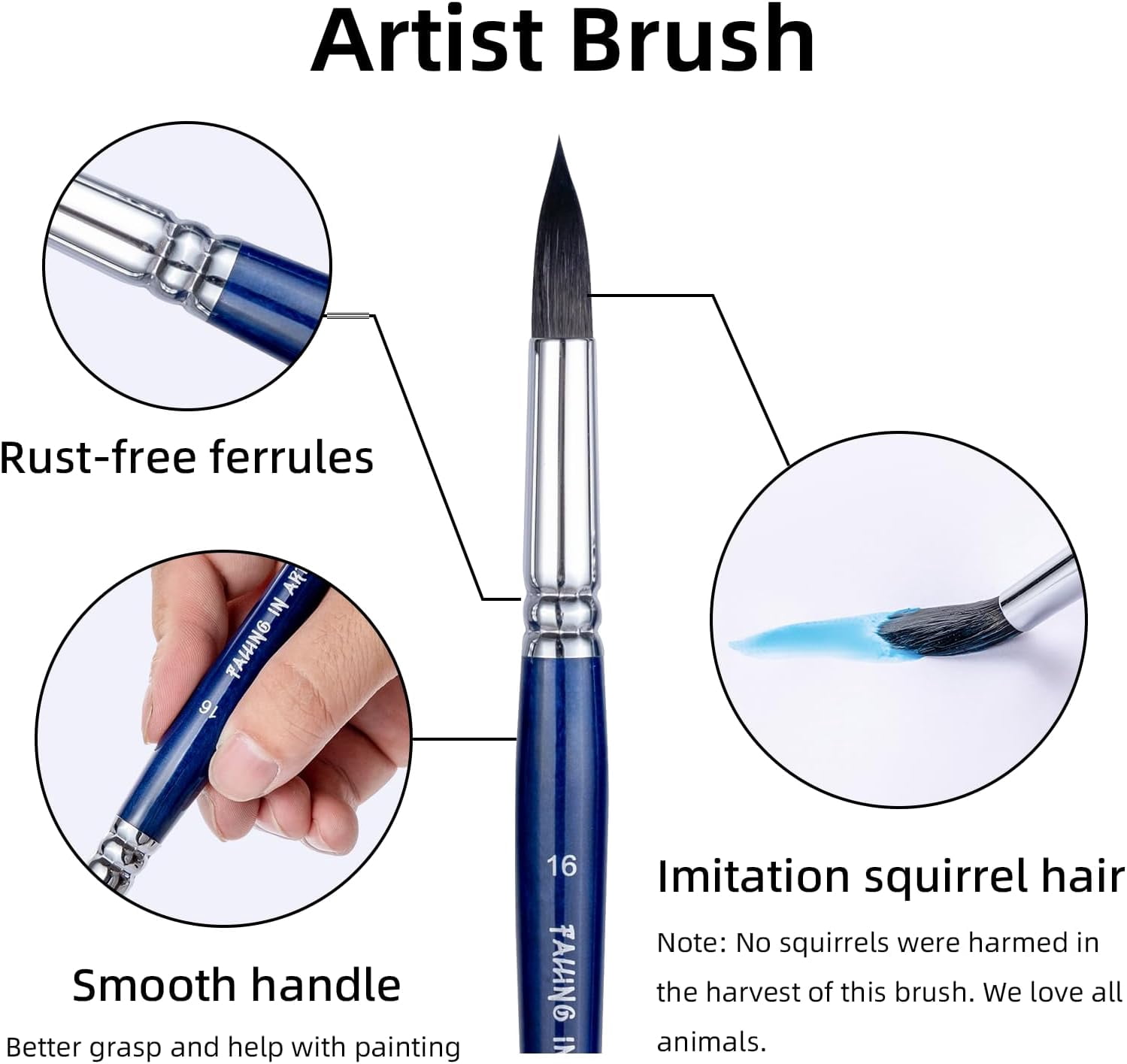 JJEAN-Professional Paint Brush Set, 8Pcs Round Pointed Paintbrush Set, Wooden Handle Hair Artist Brushes for Watercolor Painting(Blue Handle)