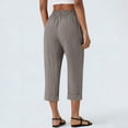 thumbnail image 4 of Cropped Pants Womens Petite Linen Pant 2026 Lightweight Elastic Waist Wide Leg Mid Calf Length Summer Beach Dress Capris Gray XL, 4 of 6