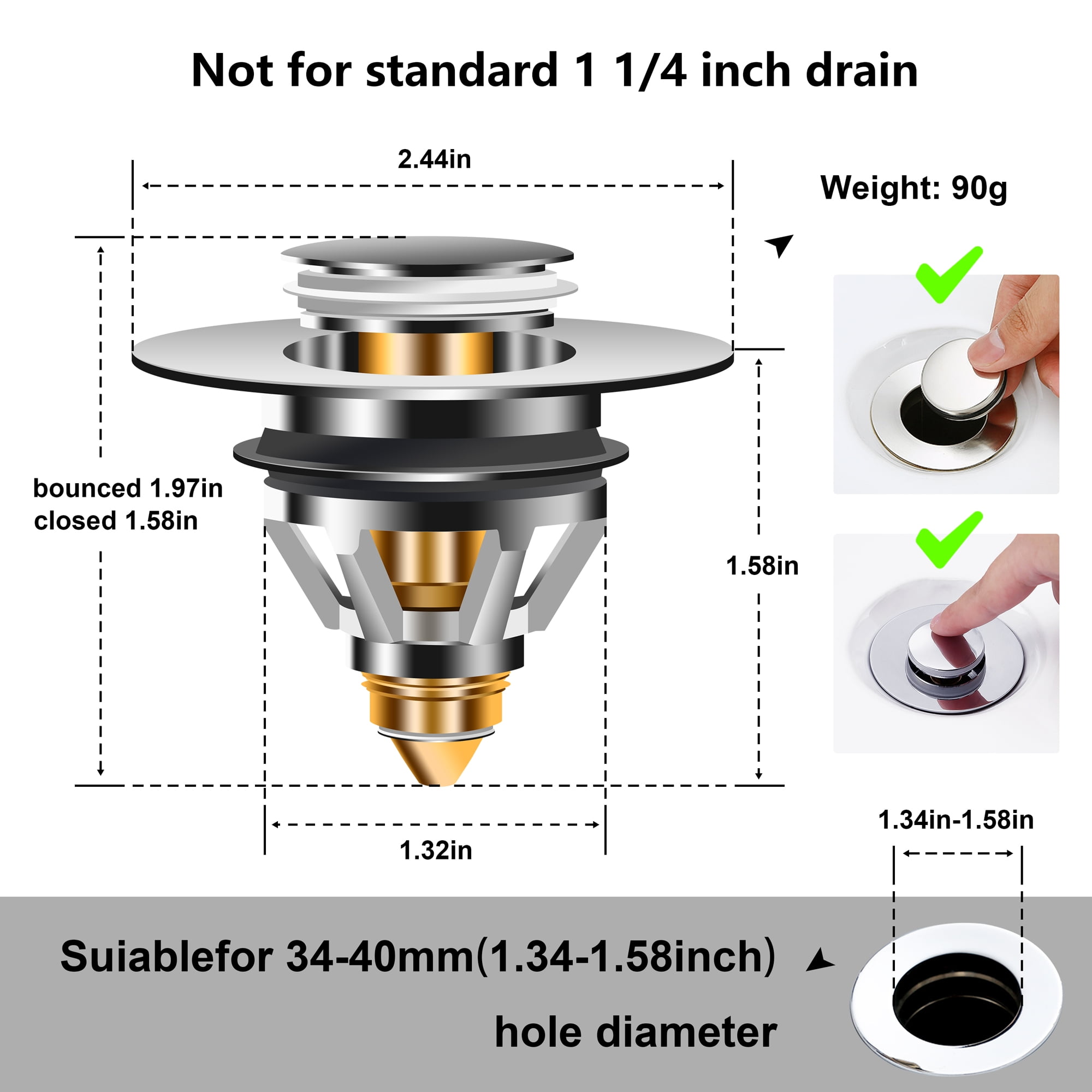 WeGuard Upgraded Universal Bathroom Sink Stopper Fits 1 1/4 inch