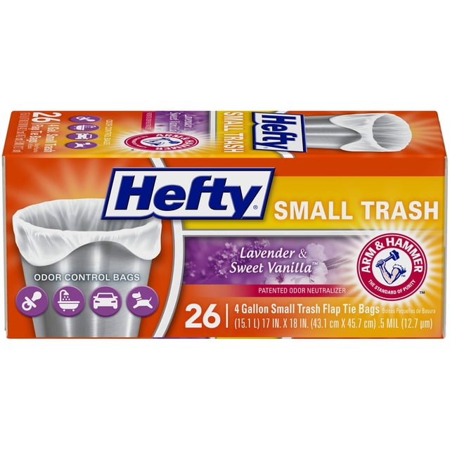 Bolsas de basura Hefty de 4 galones con aroma a lavanda y vainilla dulce, 26 unidades