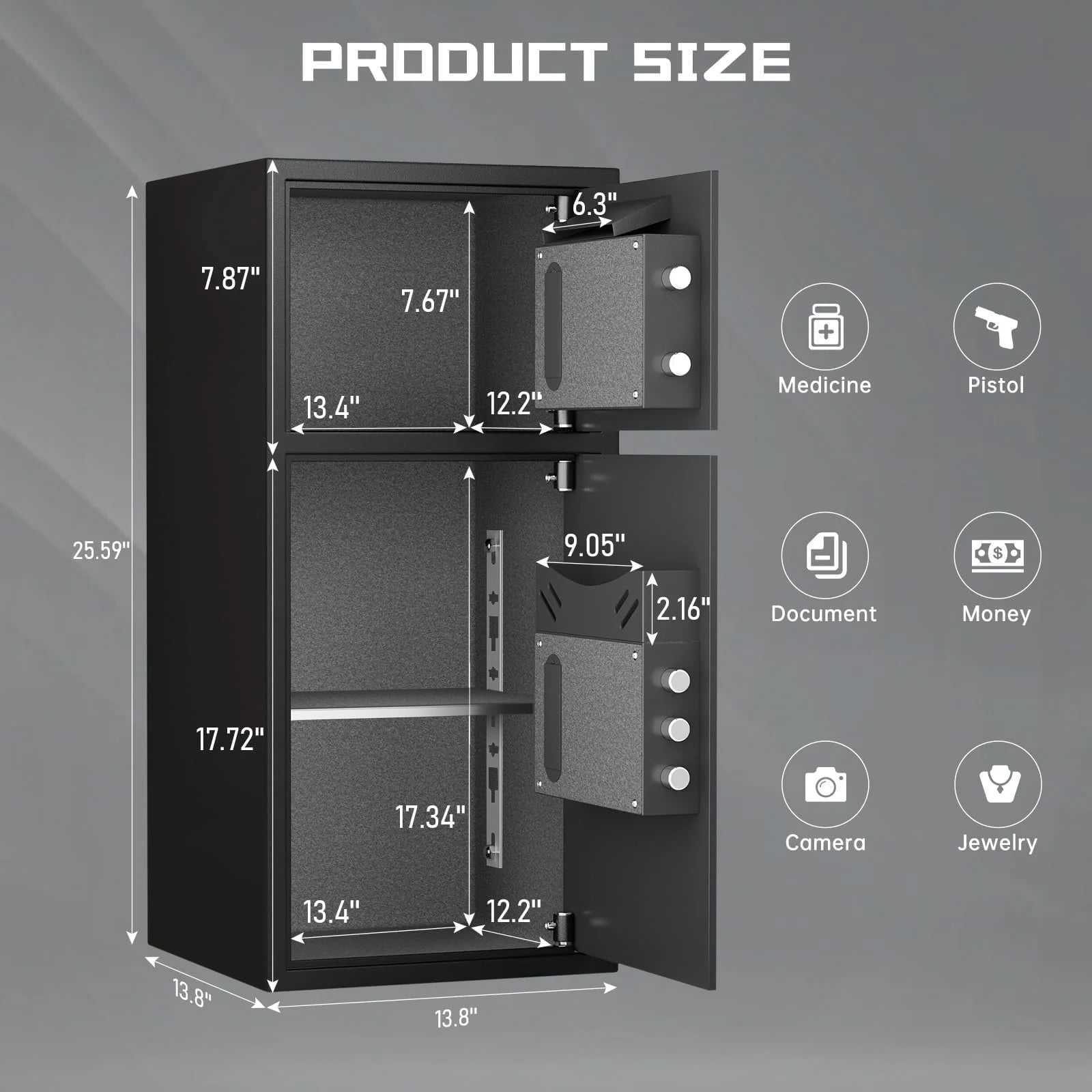 6.0 Cu ft Extra Large Home Safe Box Fireproof Waterproof, Digital Home Security Safe Box with Deposit Slot & Metal Storage Box, Soft Lining Money Safe with Backlit Keypad & Dual Alarm for Home Office