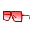 thumbnail image 2 of Girls Child Size Large Rhinestone Studded Flat Top Square Mob Sunglasses All Red, 2 of 4