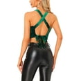 thumbnail image 3 of INSPIRE CHIC  Women's Velvet Cropped Top Sleeveless Crisscross Back Party Blouse S Dark Green, 3 of 5