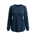 thumbnail image 7 of Inverlee Women's Raglan Shoulder Side Button Crew Neck Sweatshirt Curved Hem Long Sleeve Loose Fit Multi Color Commute Casual Tops Navy M, 7 of 7