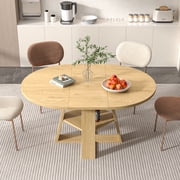 43.3-59 Extendable Round Dining Table for 4-8, Mid Century Modern Wooden Round Table with Removable Leaves Space Saving, for Kitchen Living Room