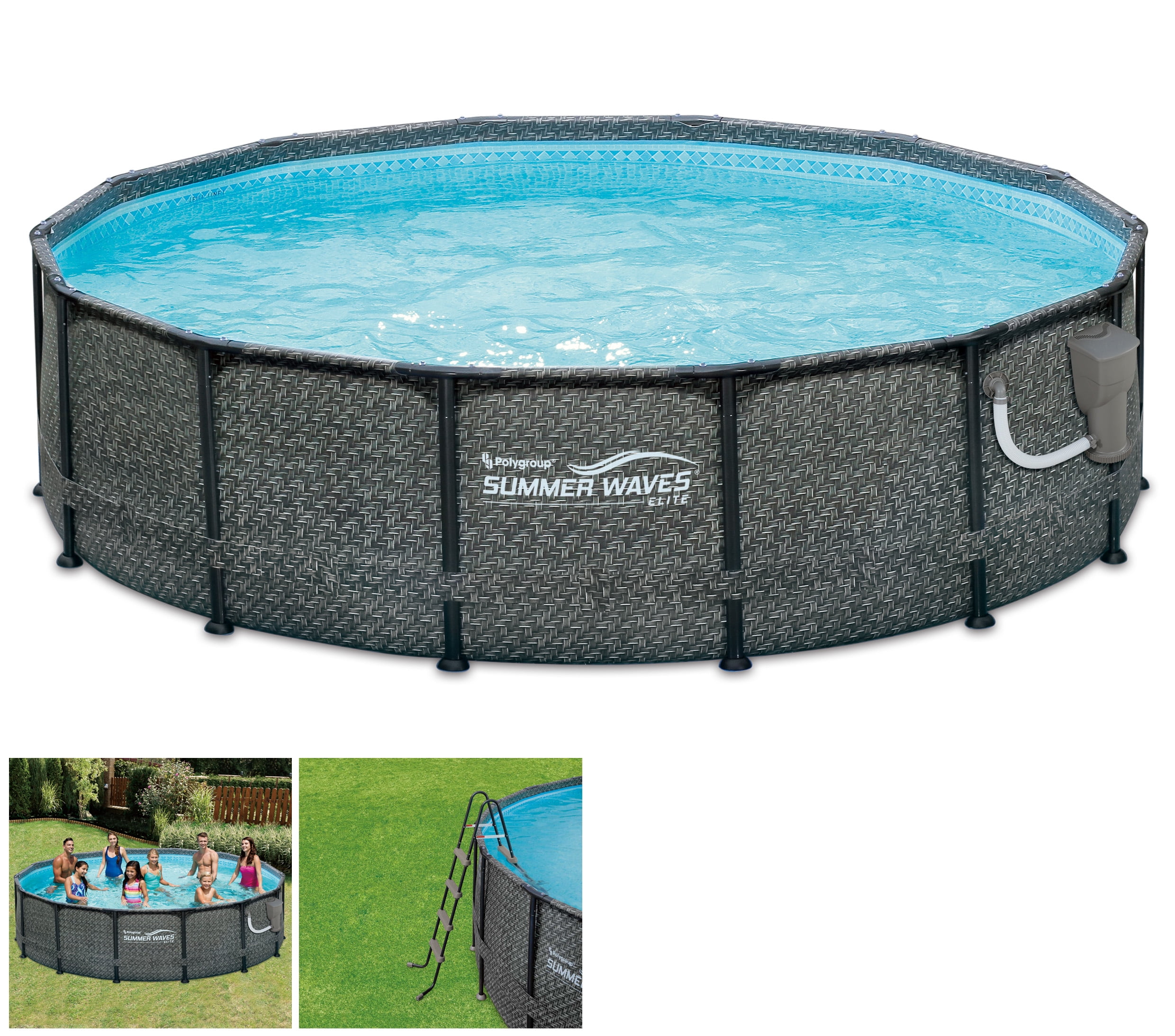 Summer Waves 14 X 48 Above Ground Frame Pool Set W Pump Dark Wicker Walmart Com