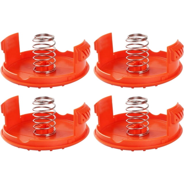 Reemplazo de hilo para desbrozadora, sistema de alimentación automática de carrete de repuesto con fuerza centrífuga, 4 tapas de carrete + 4 resortes para patios, césped, jardines, cultivos y