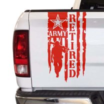 Retired Soldier Veteran Army Distressed American USA US Flag Truck Tailgate Vinyl Decal Compatible with most Pickup Trucks U.S. Army Sticker USAF USMC US Navy Decal (11" x 20", Light Red)