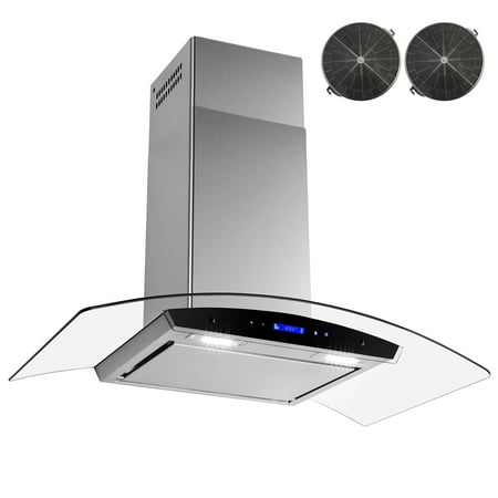 AKDY 36 in. Wall Mount Range Hood in Stainless Steel with Tempered Glass, Touch Control and Carbon (Best Glass Top Range)