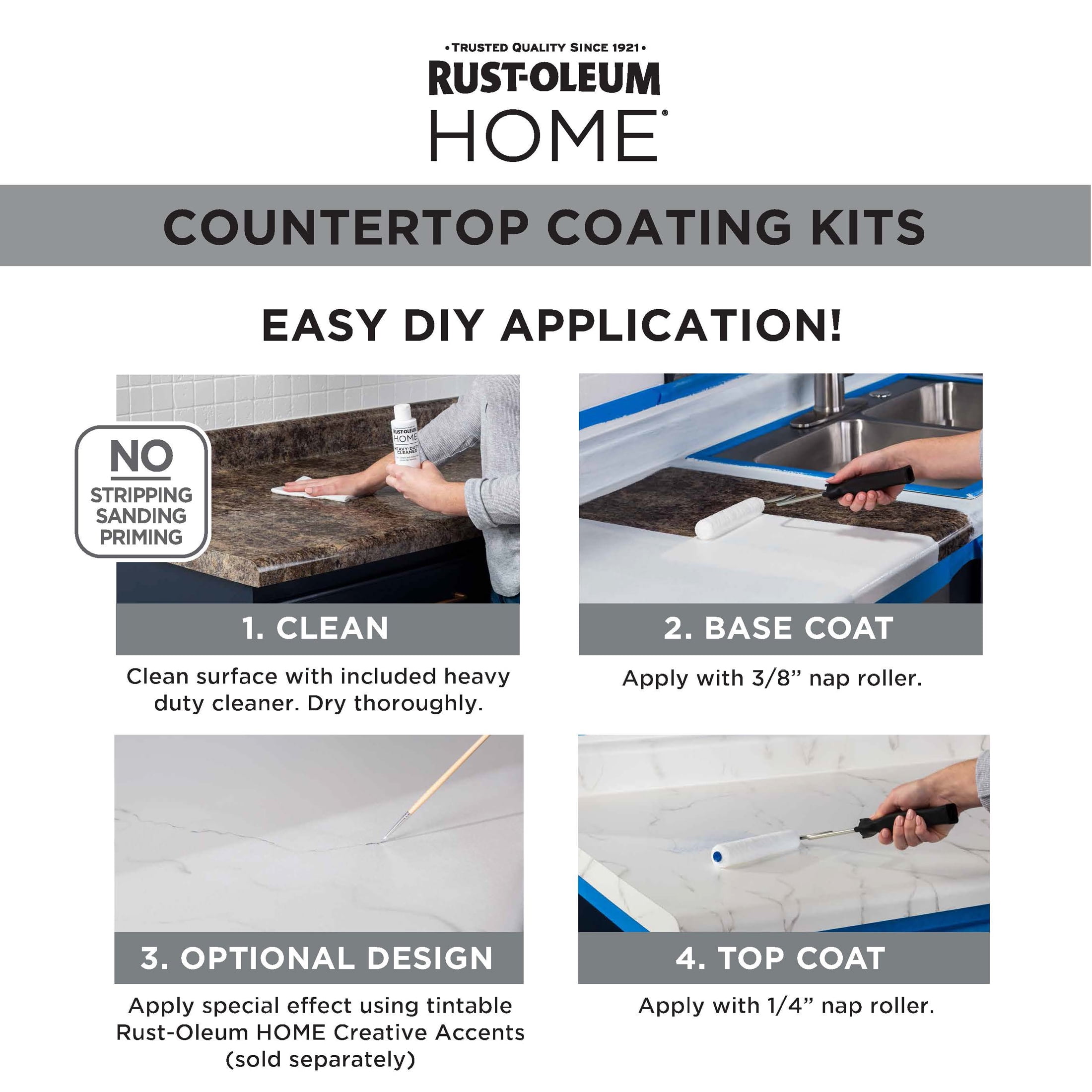 Steam Gray, Rust-Oleum HOME Countertop Satin Coating Kit-38496220T, Quart