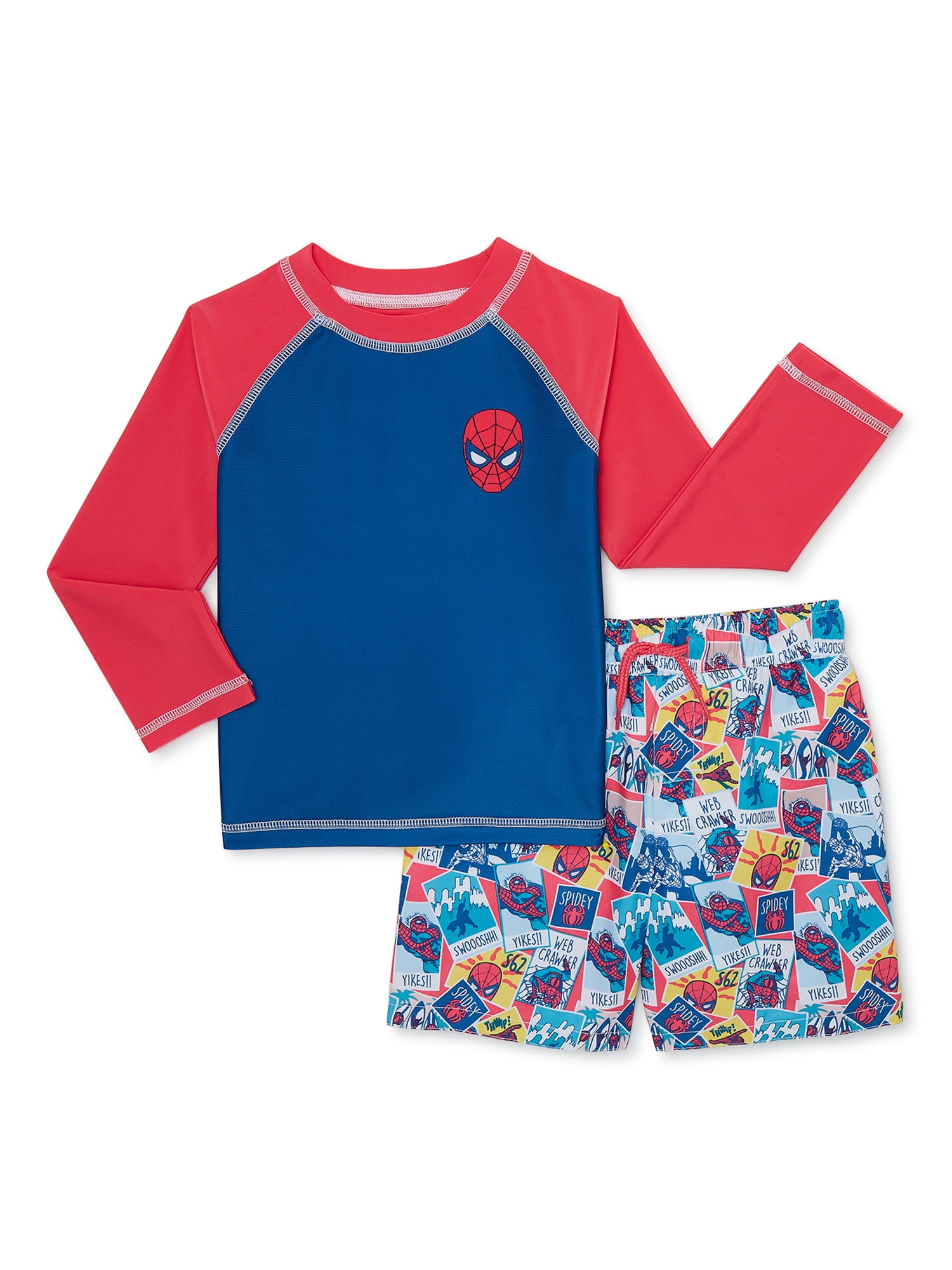 Spider-Man Toddler Boy Long Sleeve Rashguard and Swim Trunks Set, 2-Piece, Sizes 2T-5T