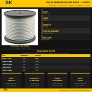 Rope King SBN-12300, Solid Braided Nylon Rope, 1/2 x 300, White, 1 Each