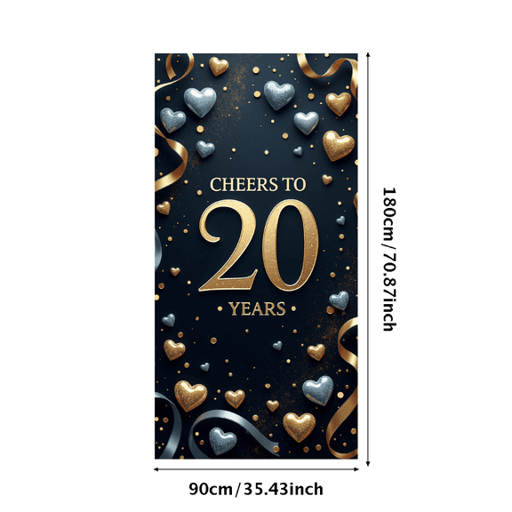 LUUFILx 20th Anniversary Backdrop Cheerful Celebration Banner Milestone Event Party Decorations Festive Decor Photo Props Stars Hearts Ribbons Background