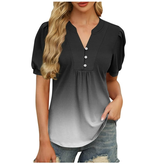 Liquidation d'Économies! Hauts pour Femmes Grande Taille, Blouse d'Été à Manches Courtes pour Femmes, Blouse Décontractée à Imprimé à Col en V à Manches Courtes pour Femmes