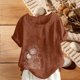 thumbnail image 1 of Xuyuer Women's Casual Linen Round Neck Printed Short Sleeve Button Blouse, Breathable Summer Top for Vacation Wear, Market Days and Relaxed Boho Style, 1 of 5